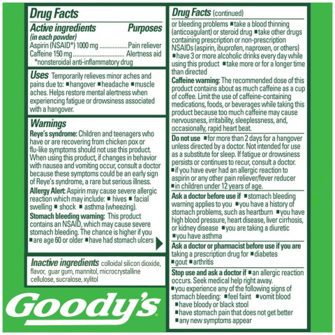 Goody's Drug Facts.