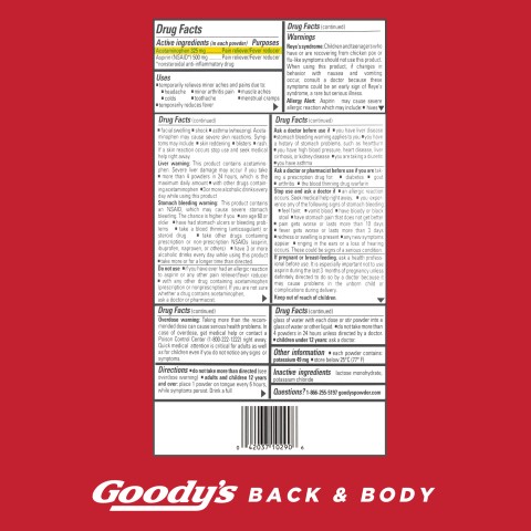 Goody's Drug Facts.